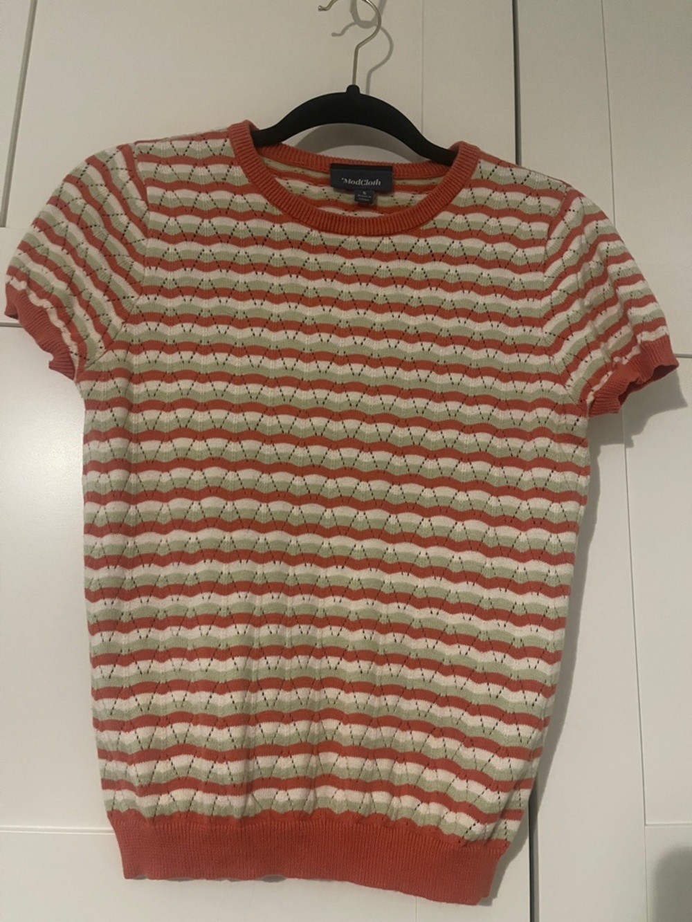 ModCloth Coral, Cream & Mint Wave-Striped Knit Tee